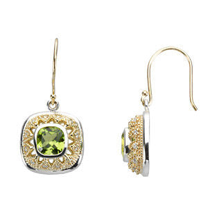 Sterling Silver & 14k Yellow Gold Peridot & Diamond Earrings
