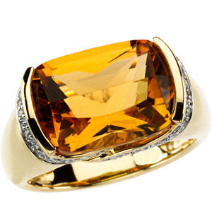 14k Yellow Gold Citrine & Diamond Accented Ring, Size 7
