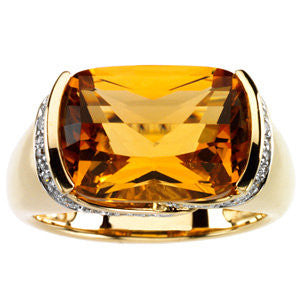 14k Yellow Gold Citrine & Diamond Accented Ring, Size 7