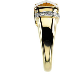 14k Yellow Gold Citrine & Diamond Accented Ring, Size 7