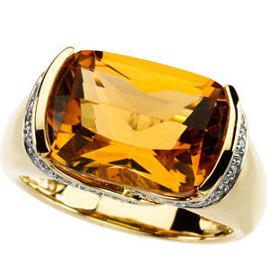 14k Yellow Gold Citrine & Diamond Accented Ring, Size 7