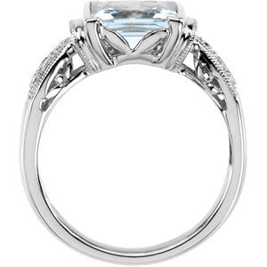 14k White Gold Aquamarine & 1/8 CTW Diamond Ring, Size 7