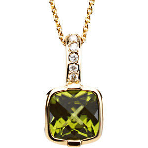 14k Yellow Gold Checkerboard Peridot & .05 CTW Diamond Necklace