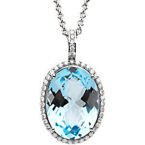 14k White Gold 3/8 CTW Diamond & Sky Blue Topaz Necklace