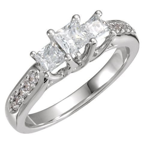14k White Gold 1 1/8 CTW Diamond Three-Stone Accented Anniversary Band, Size 7