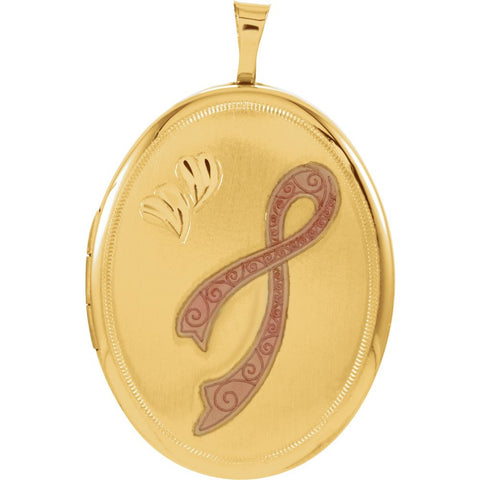 Gold Plated Sterling Silver 26x20mm Oval Breast Cancer Awareness Locket