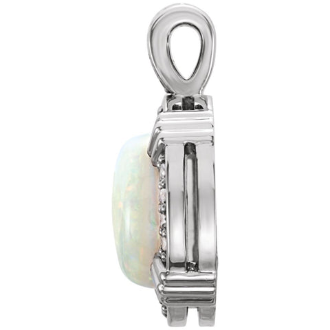 14k White Gold Opal & 1/10 CTW Diamond Pendant