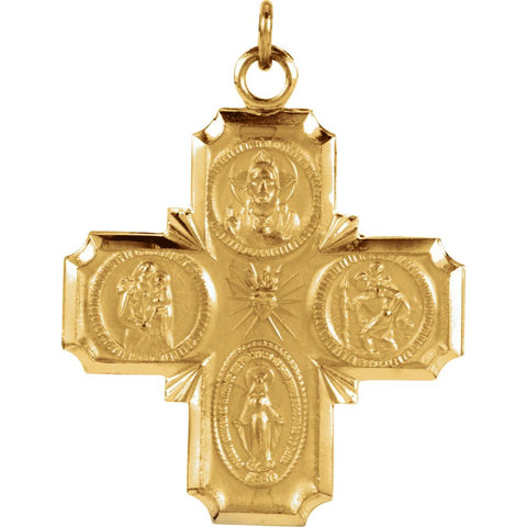 25.00x24.00 mm 4-Way Cross Medal in 14K Yellow Gold