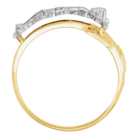 14k White/Yellow Gold Men's Crucifix Ring, Size 11