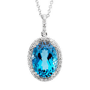 14k White Gold Swiss Blue Topaz & 3/8 CTW Diamond 18" Necklace
