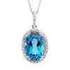 3/8 CTTW Genuine Swiss Blue Topaz and Diamond Necklace in 14k White Gold ( 18 inch )