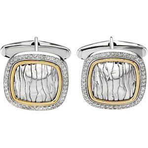 Sterling Silver & 14k Yellow Gold Diamond Cuff Links
