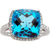 14k White Gold Swiss Blue Topaz & 1/4 CTW Diamond Ring, Size 7
