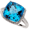 14k White Gold Swiss Blue Topaz & 1/4 CTW Diamond Ring, Size 7