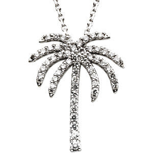 14k White Gold 1/3 CTW Diamond Palm Tree 16" Necklace