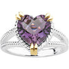 Sterling Silver & 14k Yellow Gold Heart Amethyst Rope Design Ring, Size 7