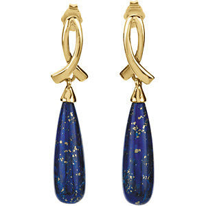 14k Yellow Gold Lapis Earrings
