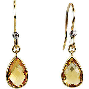 14k Yellow Gold Citrine & Diamond Earrings
