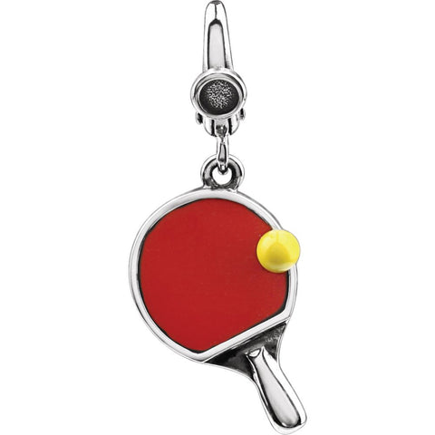 Sterling Silver Enamel Ping Pong Paddle & Ball Charm