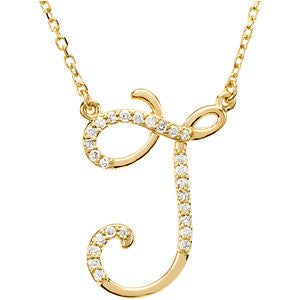 14k Yellow Gold Letter "J" 1/8 CTW Diamond Initial 17" Necklace