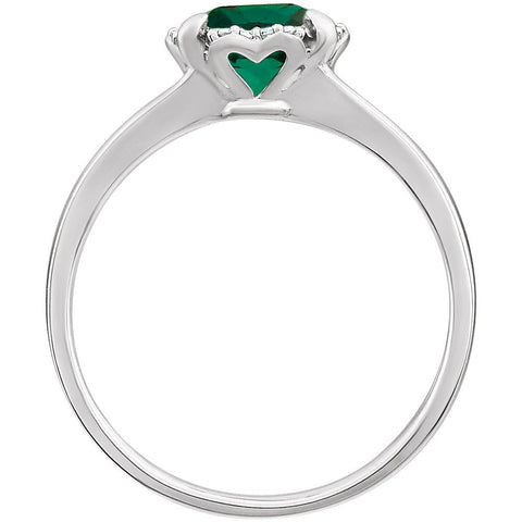 14k White Gold Created Emerald & .05 CTW Diamond Ring, Size 7