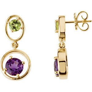 14k Yellow Gold Peridot & Amethyst Earrings