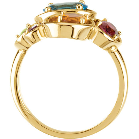 14k Yellow Gold Swiss Blue Topaz, Pink Tourmaline, Peridot, Amethyst & Citrine Ring , Size 7