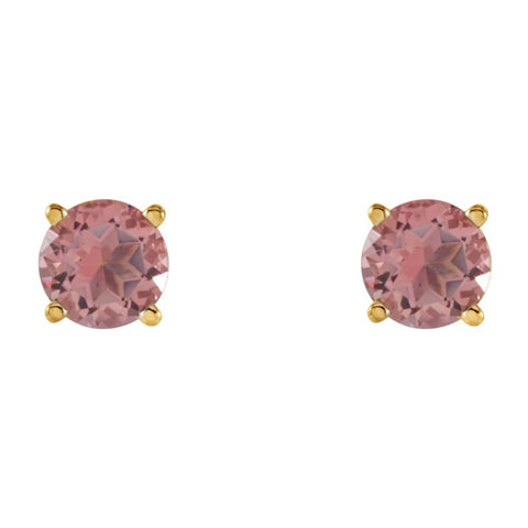 14k Yellow Gold 5mm Round Baby Pink Topaz Earrings