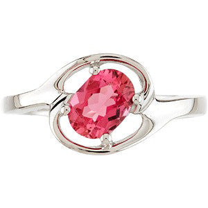 14k White Gold Genuine Pink Tourmaline Ring, Size 7