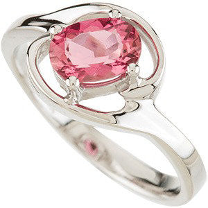 14k White Gold Genuine Pink Tourmaline Ring, Size 7