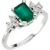 Genuine Emerald & Diamond Ring in 14K White Gold (Size 6)