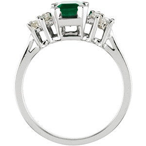 14k White Gold Genuine Emerald & Diamond Ring, Size 6