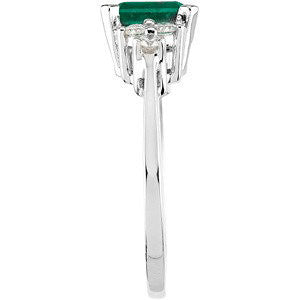 14k White Gold Genuine Emerald & Diamond Ring, Size 6
