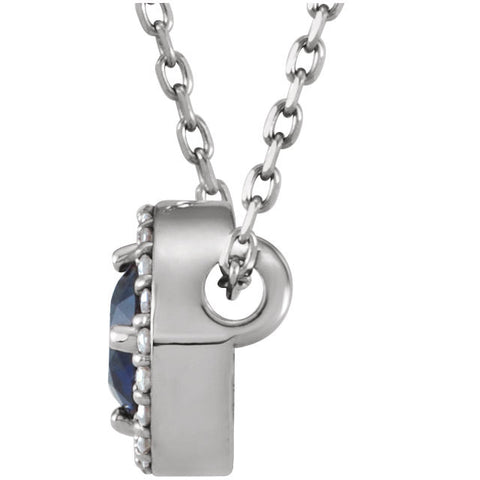 14k White Gold Blue Sapphire and .05 CTW Diamond Necklace