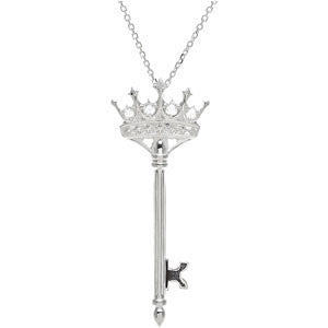 Sterling Silver 1/10 CTW Diamond Crown Key 18" Necklace