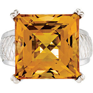 Sterling Silver Checkerboard Citrine Weave Design Ring, Size 7
