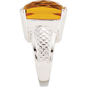 Sterling Silver Checkerboard Citrine Weave Design Ring, Size 7