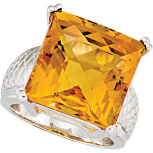 Sterling Silver Checkerboard Citrine Weave Design Ring, Size 7
