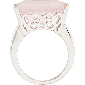 Sterling Silver Rose Quartz Scroll Design Ring, Size 7