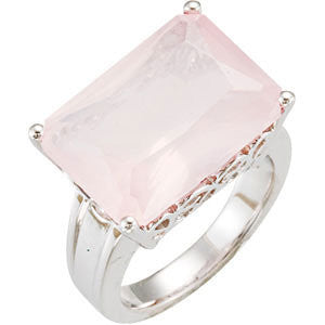 Sterling Silver Rose Quartz Scroll Design Ring, Size 7
