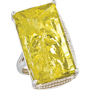 Sterling Silver Green Gold Quartz Granulated Design Ring, Size 7