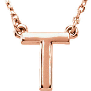 14k Rose Gold Letter "T" Block Initial 16" Necklace