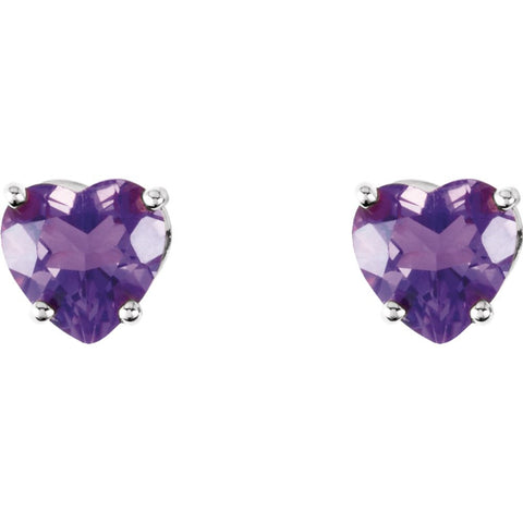 14k White Gold Amethyst Heart Earrings