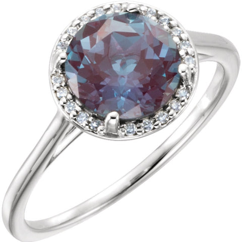 14k White Gold Chatham® Created Alexandrite and .05 CTW Diamond Ring, Size 7