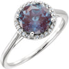 14k White Gold Chatham« Created Alexandrite and 0.05 ctw. Diamond Halo-Style Ring, Size 7