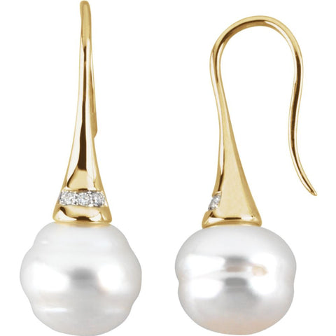 14k Yellow Gold .04 CTW Diamond & 10mm South Sea Cultured Pearl Earrings