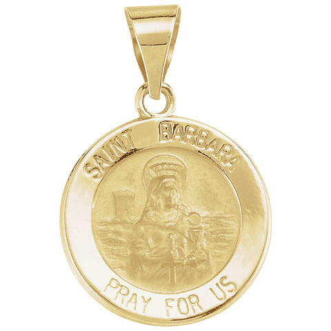 14k Yellow Gold 15mm Round Hollow St. Barbara Medal