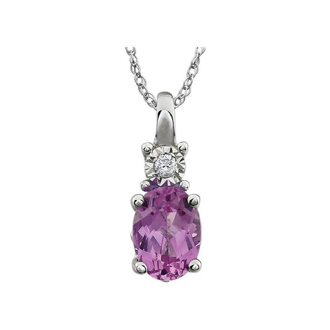 14k White Gold Created Pink Sapphire & .02 CTW 18" Necklace