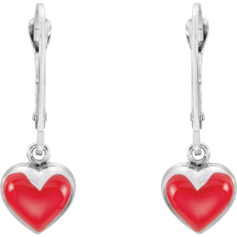 Sterling Silver Red Enamel Puff Heart Earrings