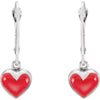 Sterling Silver Red Enamel Puff Heart Earrings